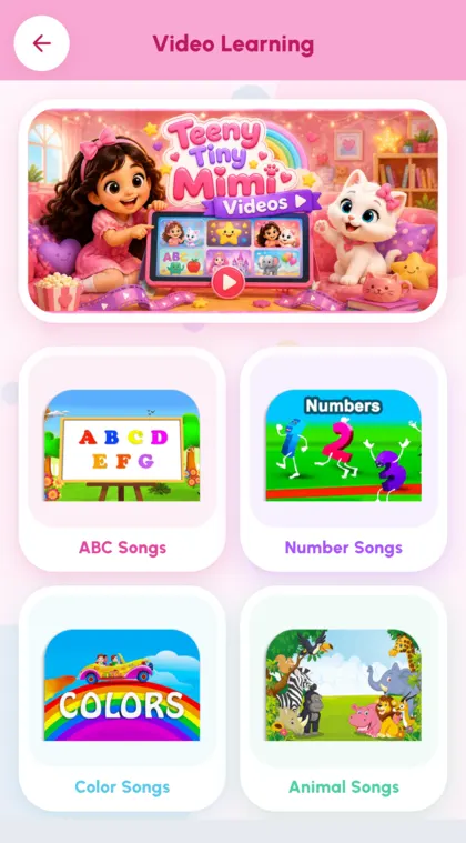 The video section, led by the Teeny Tiny Mimi channel