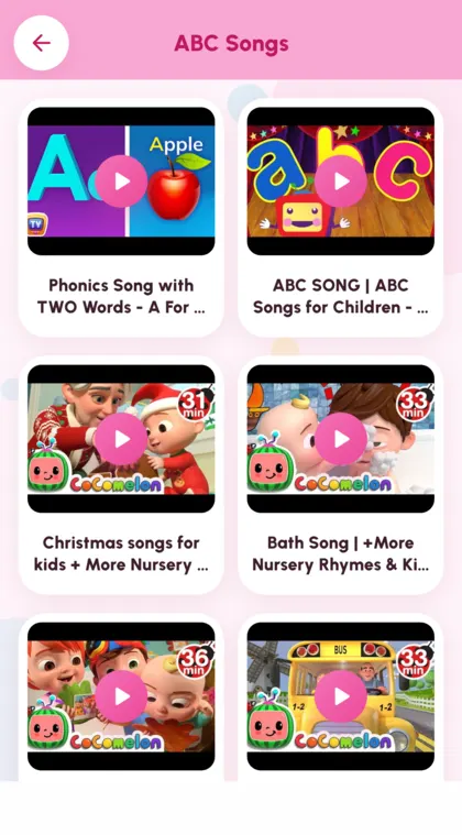 A list of songs, each opening in a simple player